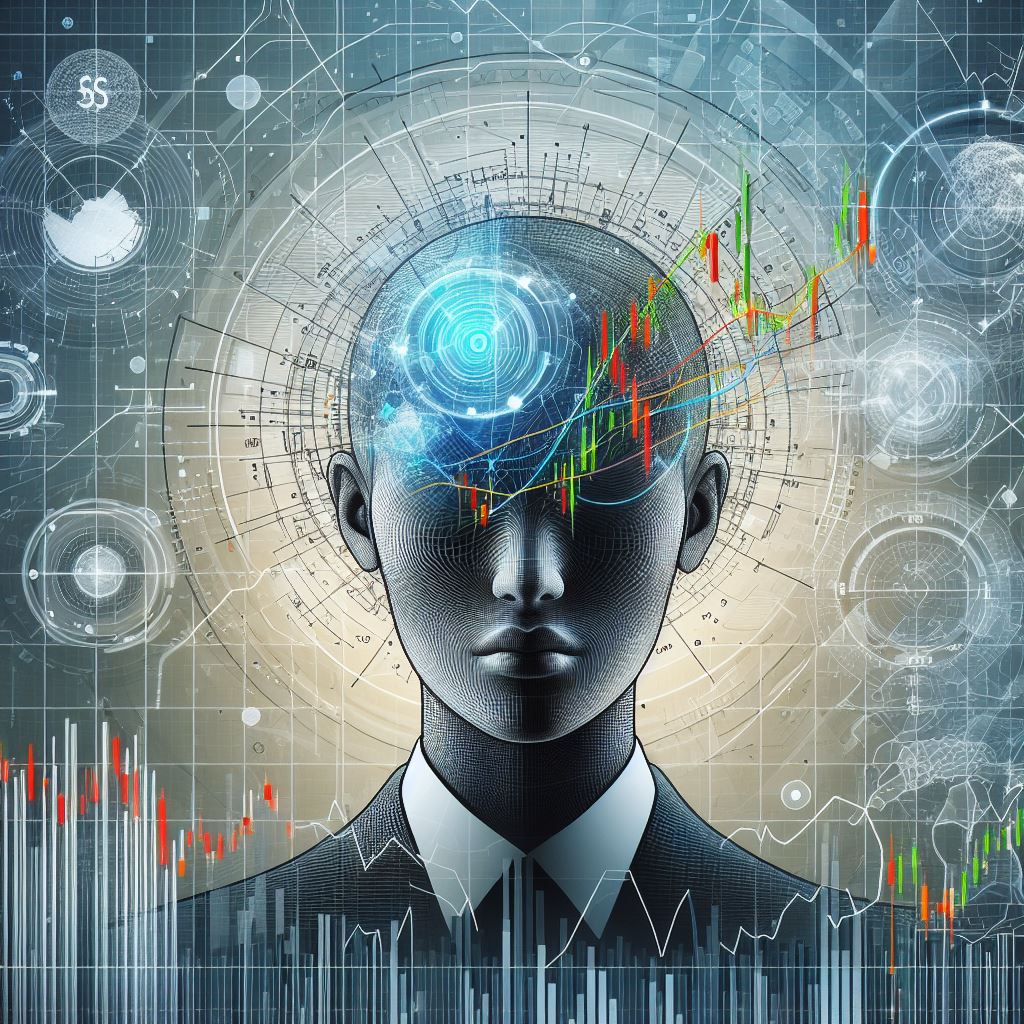 Picture of person's head and shoulders with stock chart patterns in the image to help visualize the answer to what's a head and shoulders pattern.