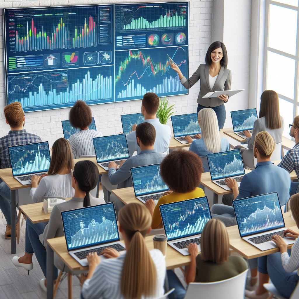 Classroom setting illustrates the need for knowledge and skills for beginner stock options trading.